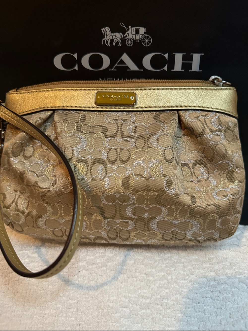Coach optic shimmering Metallic Silver & Gold Signature Wristlet